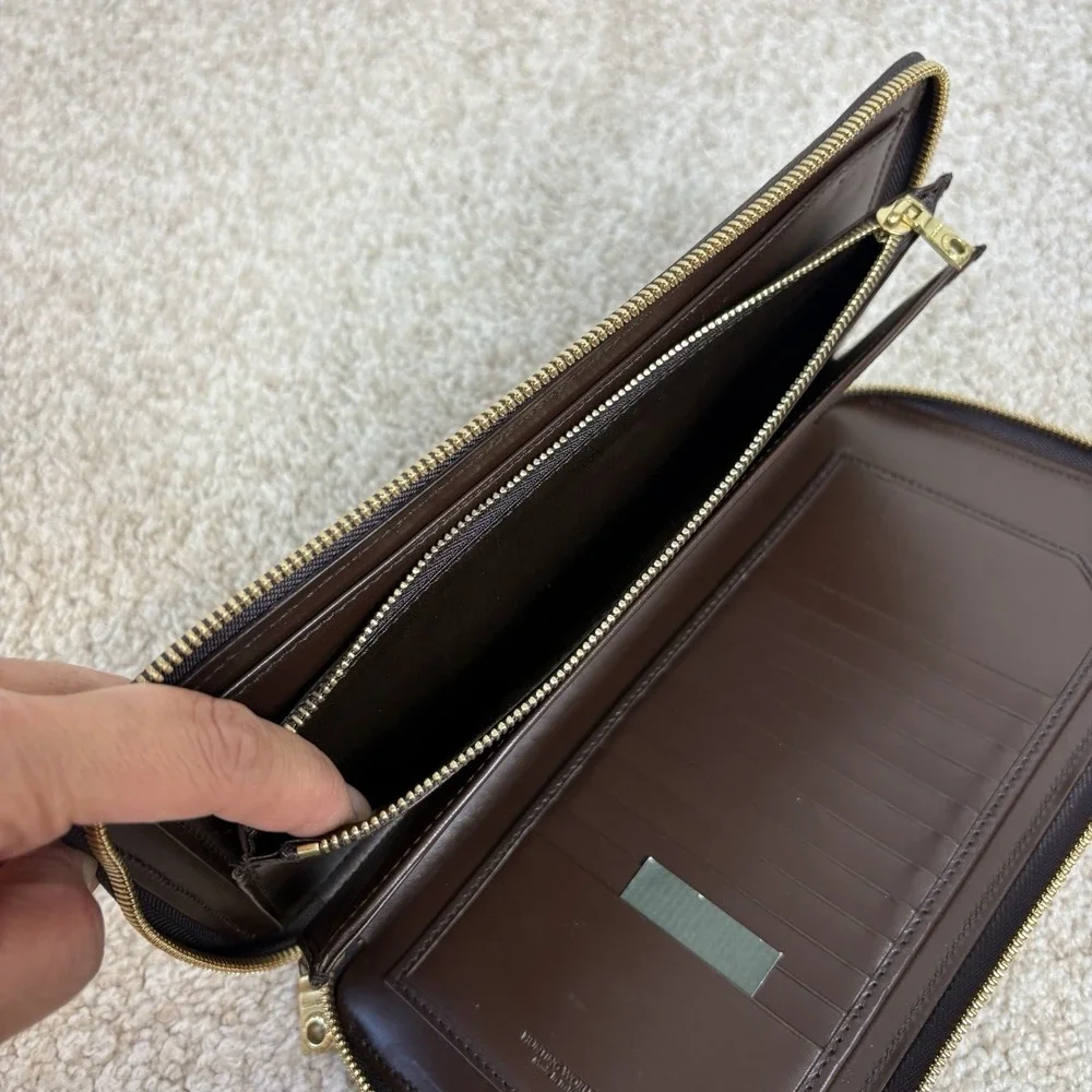 New‎ Hunting World Long Wallet Travel Leather Canvas Italy Made